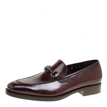 Pre Owned Salvatore Ferragamo Wine Leather Panfilo Loafers Size 42