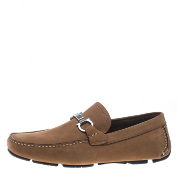 Pre Owned Salvatore Ferragamo Dark Beige Nubuck Londra Loafers Size 41
