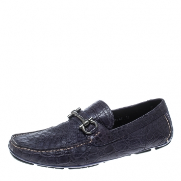 Pre Owned Salvatore Ferragamo Mulberry Purple Crocodile Leather Parigi Bit Loafers Size 45