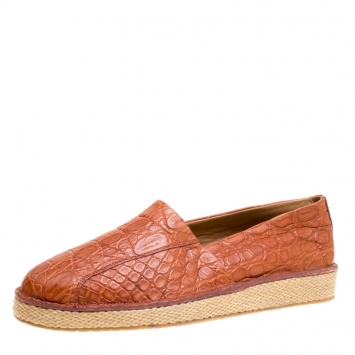 Pre Owned Salvatore Ferragamo Cognac Crocodile Leather Lampedusa Espadrilles Size 43.5