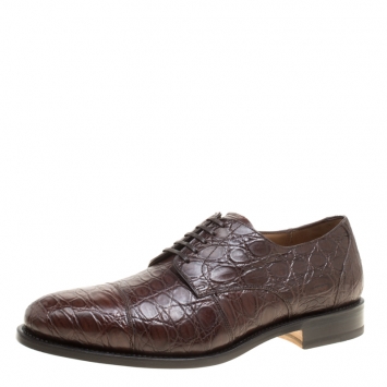 مملوكة مسبقًا Salvatore Ferragamo Mocca Crocodile Leather Nordland Derby Size 42