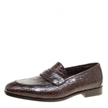 Pre Owned Salvatore Ferragamo Mocca Crocodile Leather Pablo Penny Loafers Size 42.5