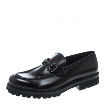 Pre Owned Salvatore Ferragamo Brown Leather Gatwick Platform Loafers Size 44.5