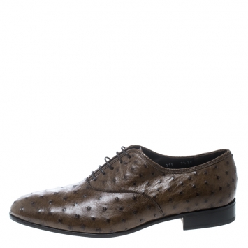 Pre Owned Salvatore Ferragamo Light Brown Ostrich Leather Gris Oxfords Size 43.5
