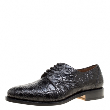 مملوكة مسبقًا Salvatore Ferragamo Black Crocodile Leather Nordland Derby Size 42.5