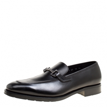 Pre Owned Salvatore Ferragamo Black Leather Panfilo Loafers Size 44