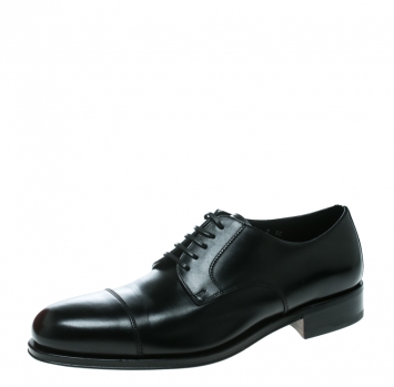 مملوكة مسبقًا Salvatore Ferragamo Black Leather Rand Lace Up Derby Size 41 