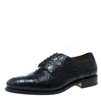 Pre Owned Salvatore Ferragamo Black Crocodile Leather Nordland Derby Size 45
