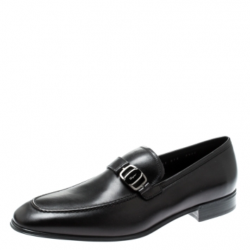 Pre Owned Salvatore Ferragamo Black Leather Rain Lux Loafers Size 42.5
