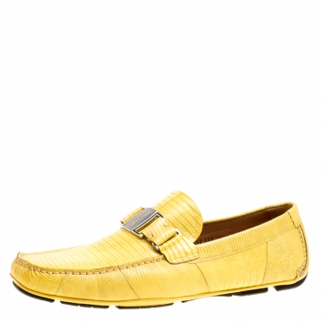 Pre Owned Salvatore Ferragamo Yellow Lizard Leather Sardegna Loafers Size 44