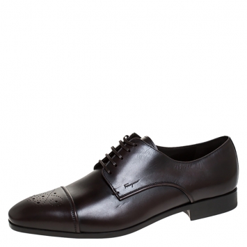 Pre Owned Salvatore Ferragamo Brown Brogue Leather Cairo Derby Size 45