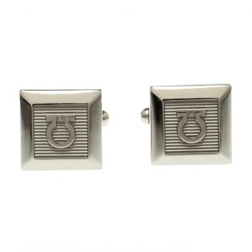 Pre Owned Salvatore Ferragamo Gancini Silver Tone Square Cufflinks