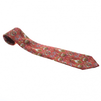 Pre Owned Salvatore Ferragamo Red Sports Theme Print Traditional Silk Tie