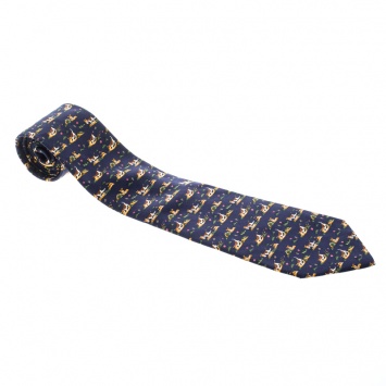Pre Owned Salvatore Ferragamo Navy Blue Dog Printed Silk Tie