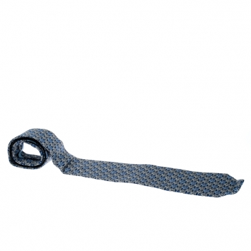 Pre Owned Salvatore Ferragamo Blue 2000 Print Traditional Silk Tie