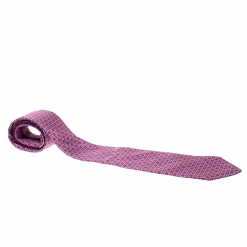 Pre Owned Salvatore Ferragamo Purple Gancini Clover Print Silk Tie