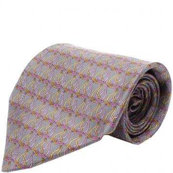 Pre Owned Salvatore Ferragamo Gray Lions Print Silk Tie