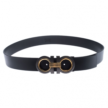 Pre Owned Salvatore Ferragamo Black Leather Gancini Belt 105 cm
