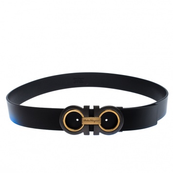 Pre Owned Salvatore Ferragamo Black Leather Gancini Belt 115CM