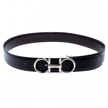Pre Owned Salvatore Ferragamo Black Leather Gancio Buckle Belt 102CM