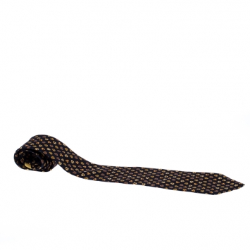 Pre Owned Salvatore Ferragamo Navy Blue Floral Print Silk Tie