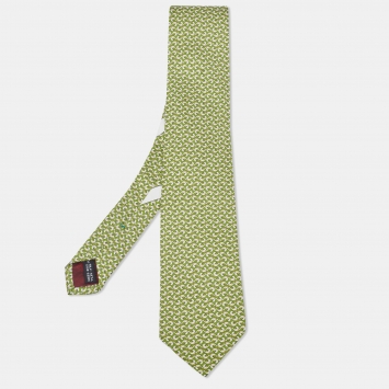 Pre Owned Salvatore Ferragamo Green Dolphin Print Silk Tie