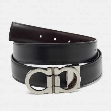 Pre Owned Salvatore Ferragamo Black Leather Gancini Cut to Size Belt 105CM