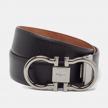 Pre Owned Salvatore Ferragamo Black Leather Gancini Cut to Size Belt 