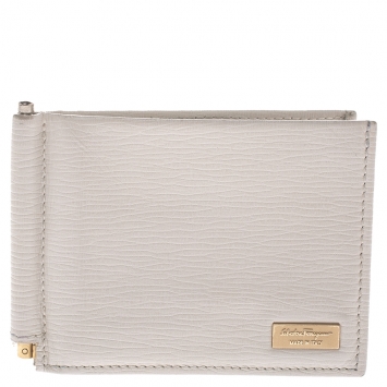 Pre Owned Salvatore Ferragamo Cream Leather Money Clip Wallet