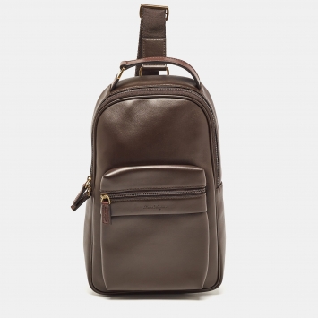Pre Owned Salvatore Ferragamo Cafe Brown Leather Sling Backpack