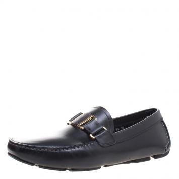 Pre Owned Salvatore Ferragamo Black Leather Sardegna Loafers Size 42.5