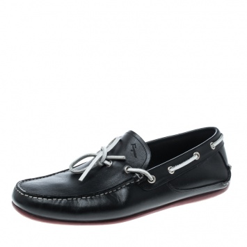 Pre Owned Salvatore Ferragamo Black Leather Contrast Bow Loafers Size 42.5