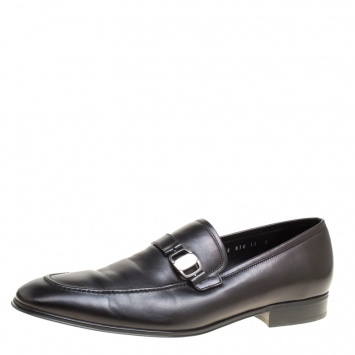 Pre Owned Salvatore Ferragamo Black Leather Mattia Loafers Size 46
