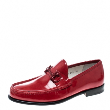 Pre Owned Salvatore Ferragamo Red Patent Leather Mason Loafers Size 42.5