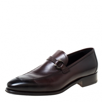 Pre Owned Salvatore Ferragamo Brown Leather Slip On Loafers Size 42