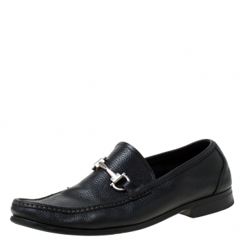 Pre Owned Salvatore Ferragamo Black Leather Slip On Loafers Size 43