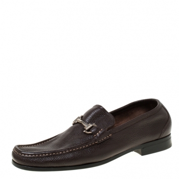 Pre Owned Salvatore Ferragamo  Dark Brown Leather Gancini Moccassins Size 43