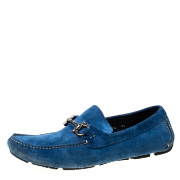 Pre Owned Salvatore Ferragamo Blue Suede Horsebit Slip On Loafers Size 43.5