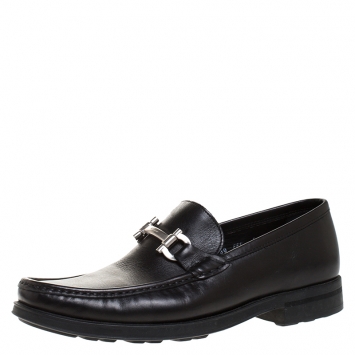 Pre Owned Salvatore Ferragamo Black Leather Mason Loafers Size 40