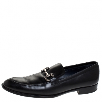 Pre Owned Salvatore Ferragamo Black Leather Gancini Bit Loafers Size 44.5