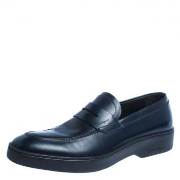Pre Owned Salvatore Ferragamo Blue Leather Penny Slip On Loafers Size 43.5
