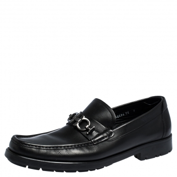Pre Owned Salvatore Ferragamo Black Leather Gancini Bit Loafers Size 43