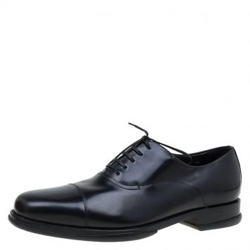 Pre Owned Salvatore Ferragamo Black Leather Russel Cap Toe Oxfords Size 42