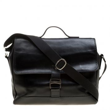 Pre Owned Salvatore Ferragamo Black Leather Briefcase