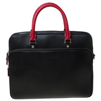 Pre Owned Salvatore Ferragamo Black/Red Leather Laptop Bag