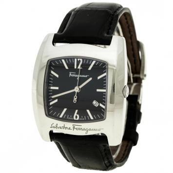 Pre Owned Salvatore Ferragamo Black Stainless Steel Firenze Men's Wristwatch 38 mm