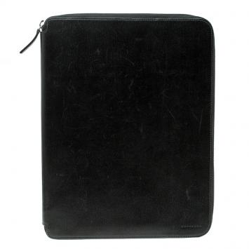 Pre Owned Smythson Black Leather Panama A4 Zip Writing Folder