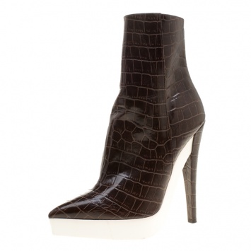 Pre Owned Stella McCartney Brown Croc Embossed Ankle Boots Size 39 