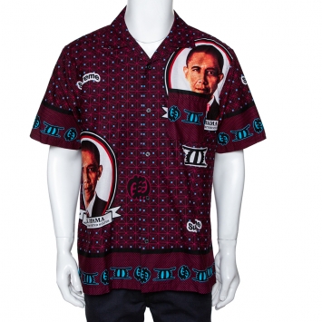 Pre Owned Supreme Brick Red Cotton Obama Print Bowling Shirt L 