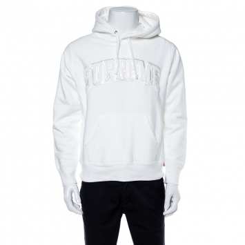 Pre Owned Supreme White Cotton Tent Leather Arc Logo Hoodie S